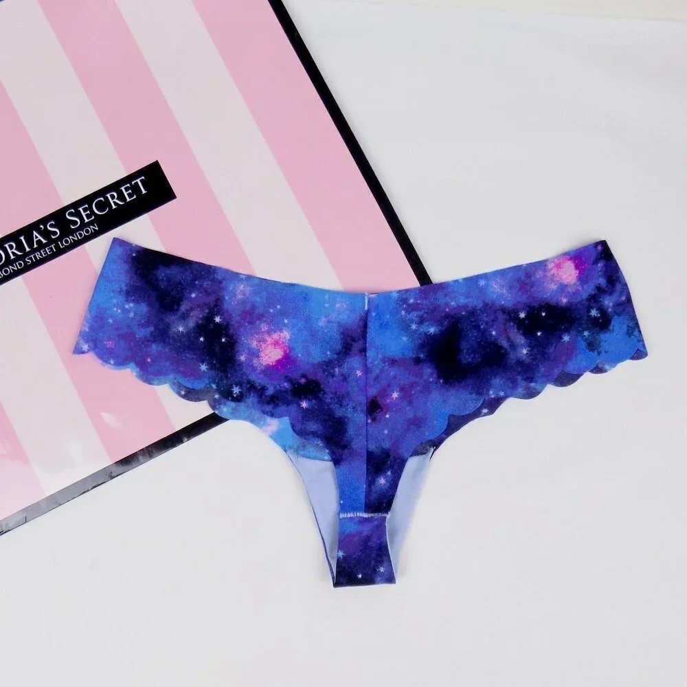 new! VICTORIA'S SECRET VS PINK no show scallop thong celestial stars
